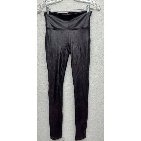SPANX Faux Leather Leggings Small BURGUNDY shiny Holiday Dressy City Chic EUC - Picture 4 of 12